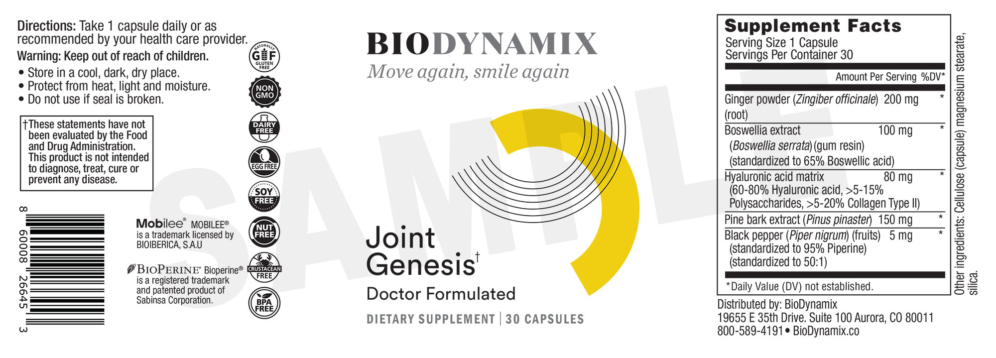 Joint Genesis™ Ingredients Label